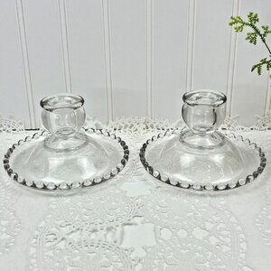 2 Vintage Imperial Clear Glass Candlewick Candle Holders 5.25 Inch Diameter